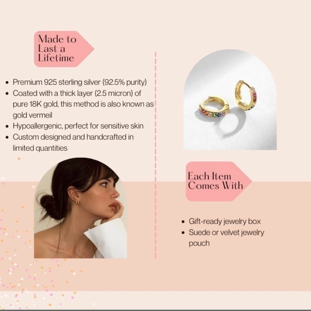 Gold Crystal Hoop Huggies 14k gold earrings - Picture 3 of 3